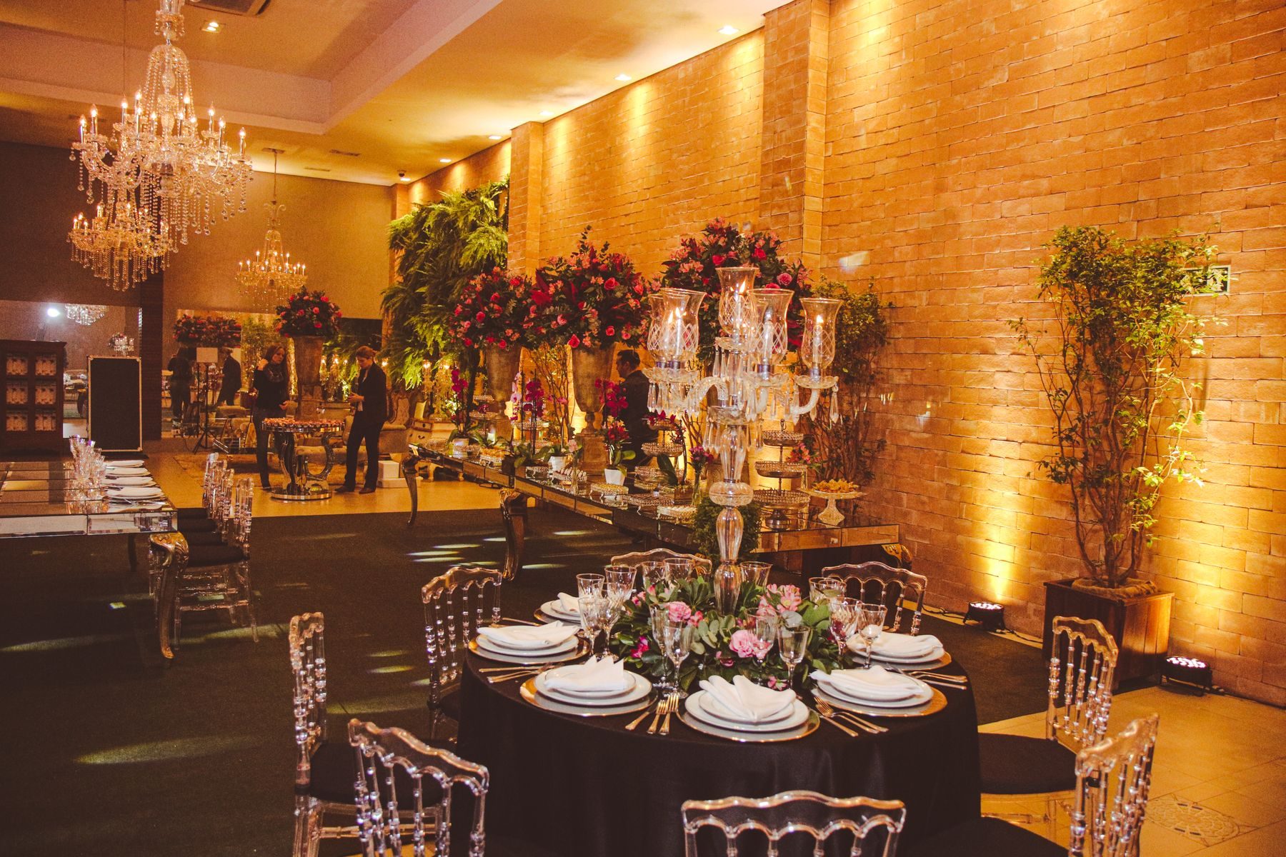 A bright ballroom set for a wedding